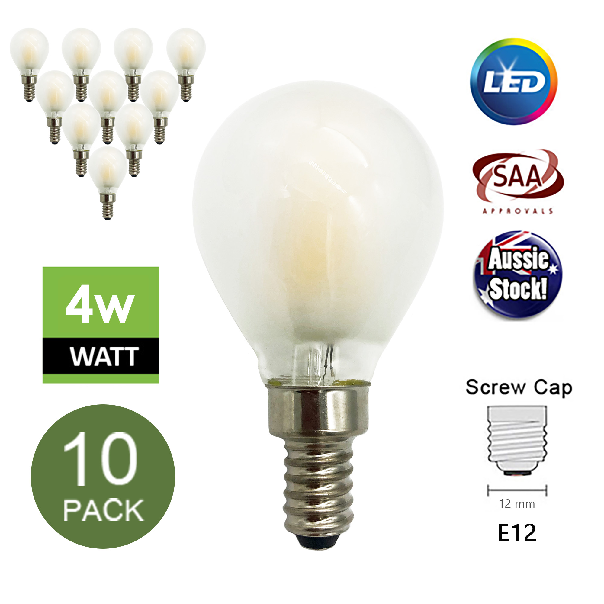 Filament Edison LED Bulb Globe E12 4W G45 240V Frosted 3000K Set